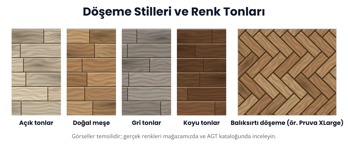 Parke renk tonları ve balıksırtı döşeme deseni